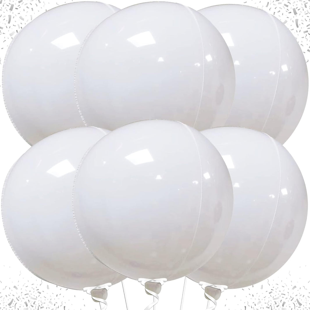 KatchOn, Round White Foil Balloons - 22 Inch, Pack of 6 | 4D Mylar White Balloons for Party Decorations | Metallic Balloon for Birthday, Anniversary, Bridal Shower, Baby Shower Decorations