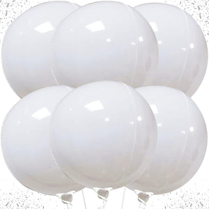 KatchOn, Round White Foil Balloons - 22 Inch, Pack of 6 | 4D Mylar White Balloons for Party Decorations | Metallic Balloon for Birthday, Anniversary, Bridal Shower, Baby Shower Decorations