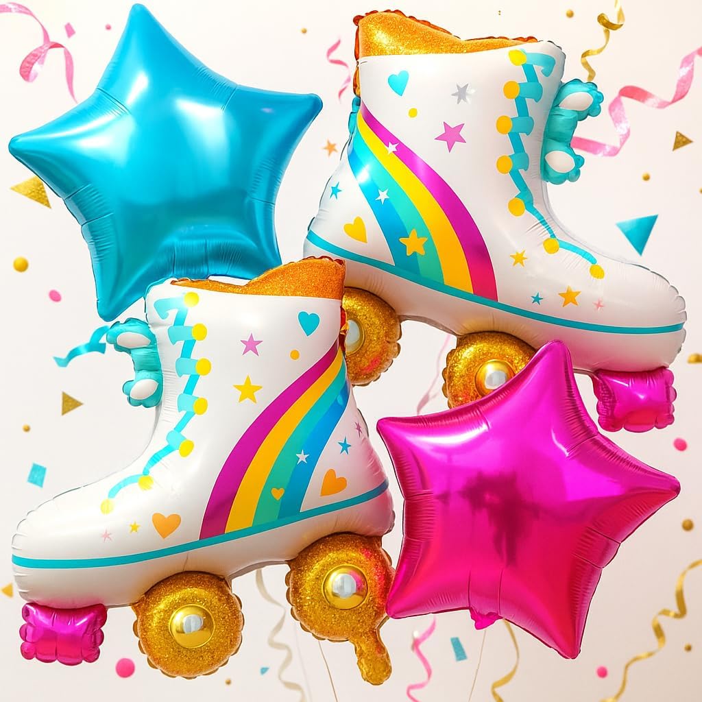Katchon, Roller Skate Balloons and Star Balloons -20 Inch, pack of 4 | Roller Skating Party Supplies, Roller Skate Party Decorations | Birthday Decorations, Disco Party Decorations, Star Theme Party