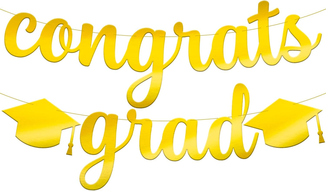 KatchOn, Shiny Congrats Grad Banner - 10 Feet, No DIY | Graduation Banner for Congratulations Graduate 2026 | Gold Graduation Decorations | Congratulations Banner, Graduation Party Decorations 2026