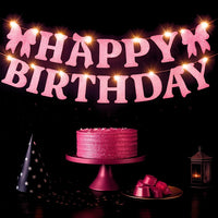 KatchOn, Pink Glitter Happy Birthday Banner with Lights - No DIY, 10 Feet | Happy Birthday Bow Banner | Birthday Decorations for Women, Girls | Pink Bow Birthday Decorations