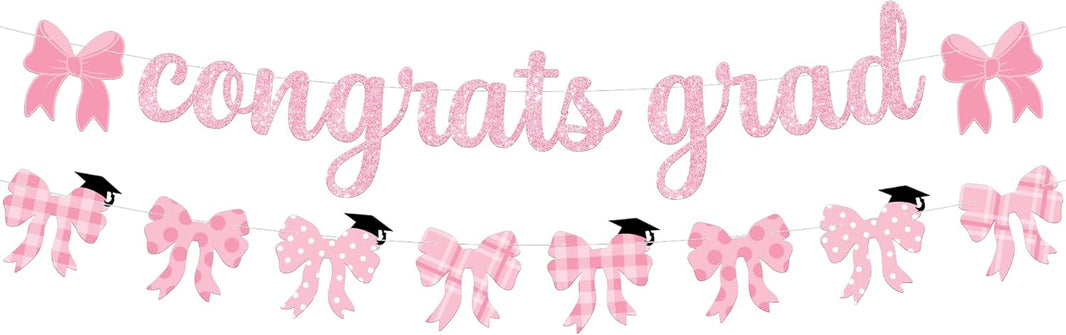 KatchOn, Pink Graduation Decorations 2026 | Pink Congrats Grad Banner - 10 Feet | Pink Bow Graduation Banner for Grad Party Decorations 2026 | Nursing Grad Party Decorations