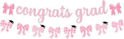 KatchOn, Pink Graduation Decorations 2026 | Pink Congrats Grad Banner - 10 Feet | Pink Bow Graduation Banner for Grad Party Decorations 2026 | Nursing Grad Party Decorations