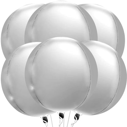 Jumbo Silver Metallic Balloons Set - Pack of 6 | Big, 22 Inch 360 Degree 4D Sphere Round Silver Foil Balloons | Mylar Silver Balloons for Birthday, Engagement, Bachelorette | Silver Party Decorations