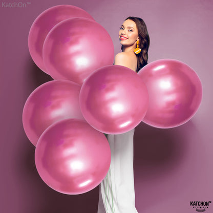 KatchOn, Huge Metallic Hot Pink Balloons - 18 Inch, Pack of 10 | Pink Metallic Balloons for Birthday Decorations | Latex Balloon | Gender Reveal Decorations
