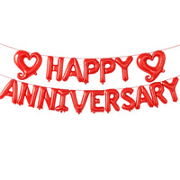 KatchOn 18 Inch Happy Anniversary Balloons Letters - Big Red Banner for Decorations | Heart Balloons for Party
