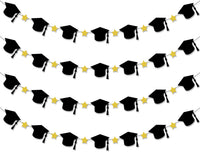 Graduation Decorations 2026, Felt Graduation Cap Garland - 4 String | Graduation Garland, Cap Decorations | Black, Gold class of 2026 Decorations | 2026 Graduation Decorations - KatchOn