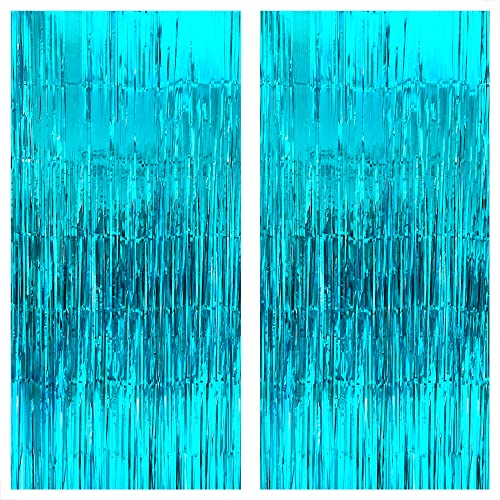 KatchOn, XtraLarge Blue Foil Fringe Curtain - 3.2x8 Feet, Pack of 2 | Blue Water Streamer Backdrop for Beach Party Decorations | Under The Sea Party Decorations | Blue Summer Decorations for Party