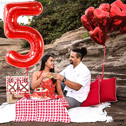KatchOn, Red Number 5 Balloon - 40 Inch | Happy 5th Birthday Balloons, 5 Year Old Birthday Balloons | Mylar 5 Year Old Balloon For Boy | Red 5 Balloon Numbers for 5th Birthday Decorations for Boys