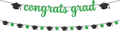 Glitter Congrats Grad Banner - 10 Feet, Pre-Strung | Green Graduation Decorations 2026 | Congratulations Banner | Congratulations Graduation Banner 2026 | Graduation Party Decorations - KatchOn