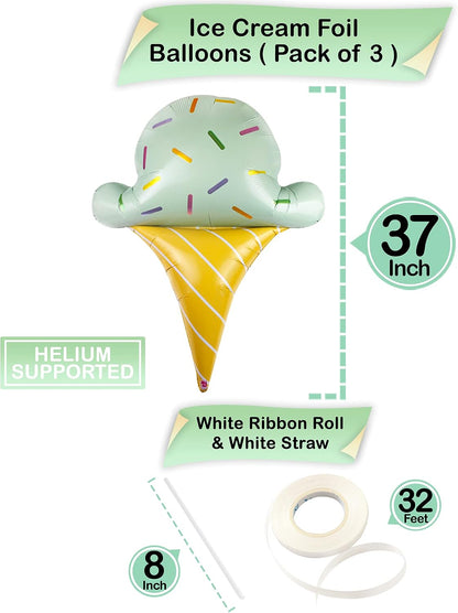 KatchOn 37 Inch Ice Cream Balloons, 3 Pcs | Ice Cream Party Decorations | Ice Cream Birthday Party Decorations | Summer Party Decorations | Social Party Decorations, KatchOn