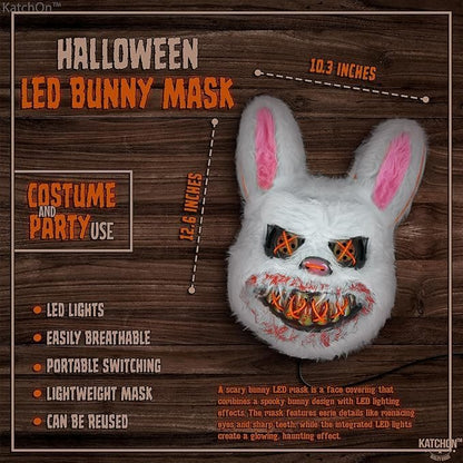 KatchOn, Halloween Mask LED Light Up Bunny Mask - 13x10 Inch The Purge Bunny Mask | Realistic Movie Cosplay, Halloween Cosplay Party | Masquerade Parties | Halloween Festival