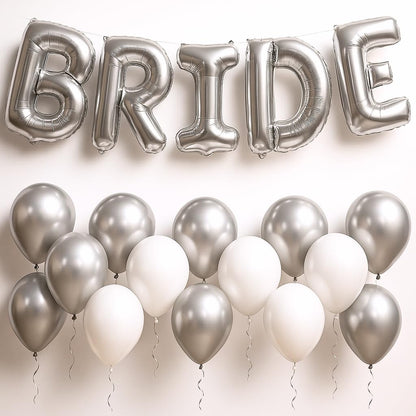 KatchOn, 23pcs Silver Bride Balloons Set - 16 Inch, Silver & White, for Bachelorette Party Decorations
