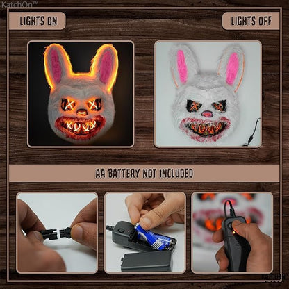 KatchOn, Halloween Mask LED Light Up Bunny Mask - 13x10 Inch The Purge Bunny Mask | Realistic Movie Cosplay, Halloween Cosplay Party | Masquerade Parties | Halloween Festival