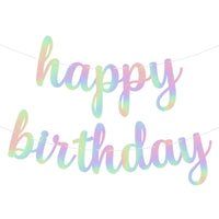 KatchOn, Pre-Strung Iridescent Happy Birthday Banner - 10 Feet | Iridescent happy Birthday Sign for Holographic Happy Birthday Decorations | Mermaid Birthday Decorations | Iridescent Party Decorations