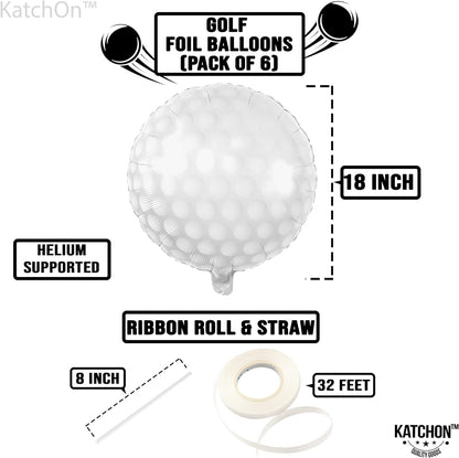 KatchOn, Golf Balloons for Birthday Party - 18 Inch | Golf Ball Balloons for Hole In One Birthday Decorations | Foil Golf Balloon for Golf Birthday Party Decorations | Masters Golf Party Decorations
