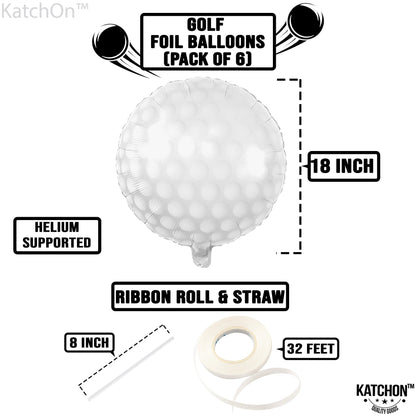 KatchOn White Foil Golf Balloons - 18 Inch | Golf Ball Balloons for Hole in One Birthday Party Decorations | Golf Themed Birthday, Thir-tee, Golf Event Decorations, and Celebrations