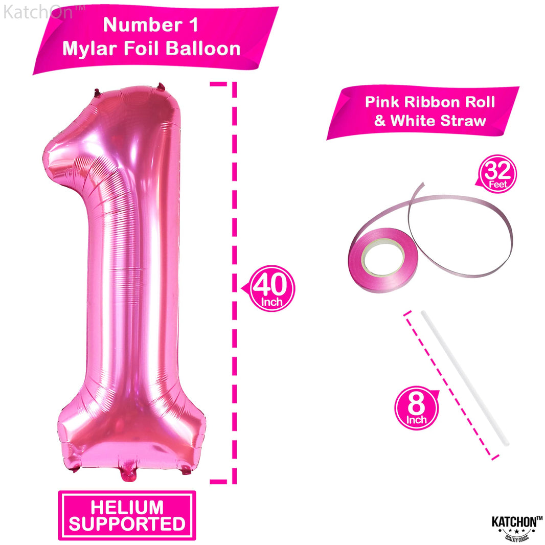 KatchOn, Hot Pink 1 Balloon Number for First Birthday - 40 Inch | Number One Balloons for 1st Birthday | 1 Balloons for 1st Decorations | Hot Pink One Balloon For Happy Anniversary Decorations