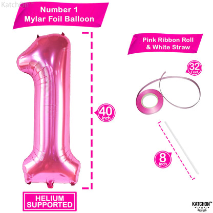 KatchOn, Hot Pink 1 Balloon Number for First Birthday - 40 Inch | Number One Balloons for 1st Birthday | 1 Balloons for 1st Decorations | Hot Pink One Balloon For Happy Anniversary Decorations