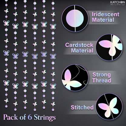 KatchOn Iridescent Butterfly Garland - Pack of 6, 10ft | Preassembled Garland for Birthday Decorations | Butterfly Wall Decor, Butterfly Decorations | Iridescent Backdrop for Bachelorette Party