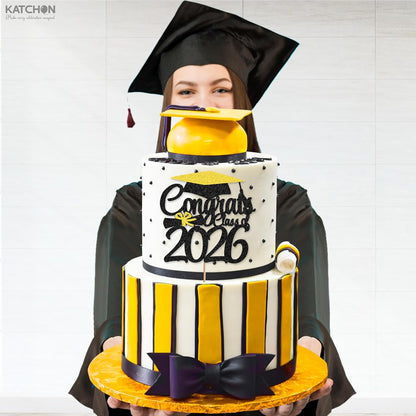 Graduation Decorations 2026, Glitter Graduation Cake Topper 2026, Class of 2026 Cake Topper | Gold and Black Graduation Party Cake Topper | Graduation Decorations Class of 2026, Katchon