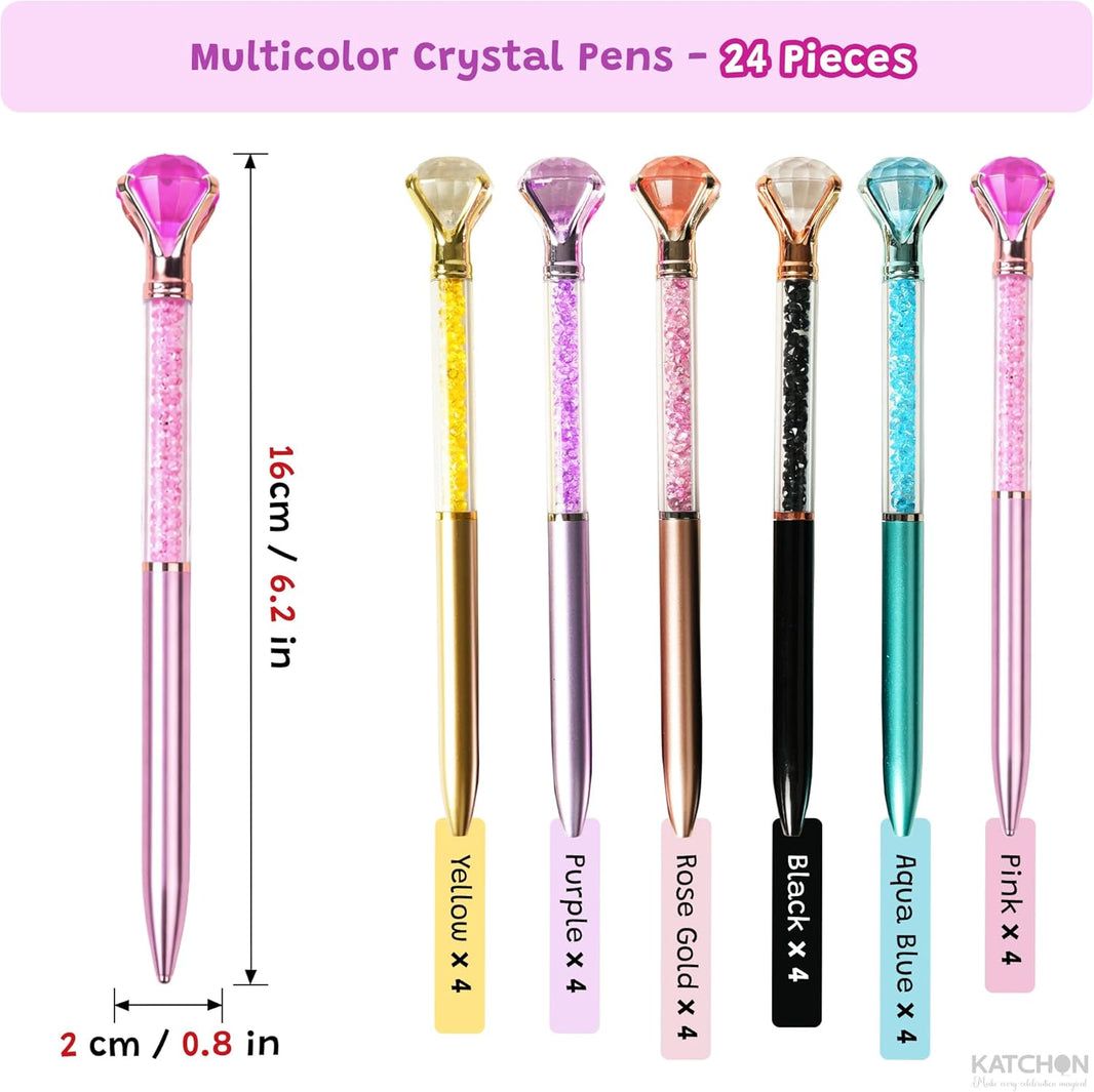 KatchOn Multicolor Diamond Pens, Pack of 24 | Diamond Pen Bulk with Crystal Top and 24 Extra Refilles, Cute pen, Fancy Pens for Women, Birthday, School, Office Supplies