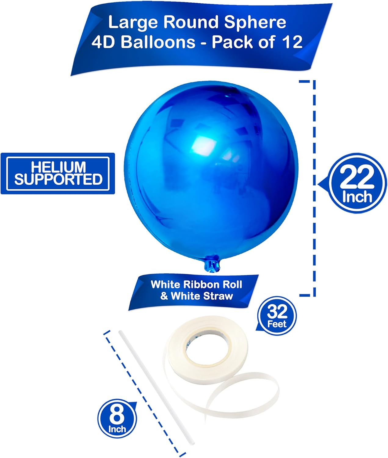 KatchOn, Large Royal Blue Balloons - 22 Inch, Pack of 12 | Royal Blue Mylar Balloons, Royal Blue Metallic Balloons for Shark Birthday Decorations | Blue Foil Balloons, Royal Blue Party Decorations