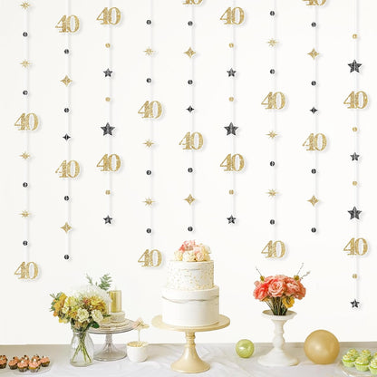 KatchOn, Gold 40th Birthday Decorations - 9 String 40th Bday Garland, 6 Feet | No DIY 40 Party Hanging Streamer | Over The Hill 40th Birthday Decorations for Men, Women | 40th Anniversary Decorations