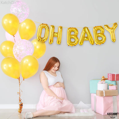 KatchOn, Gold Oh Baby Balloon - 16 Inch | Oh Baby Letter Balloons for Gender Reveal Decorations | Oh Baby Sign for Backdrop | Oh Baby Balloons for Baby Shower Decorations | Oh Baby Balloon Banner