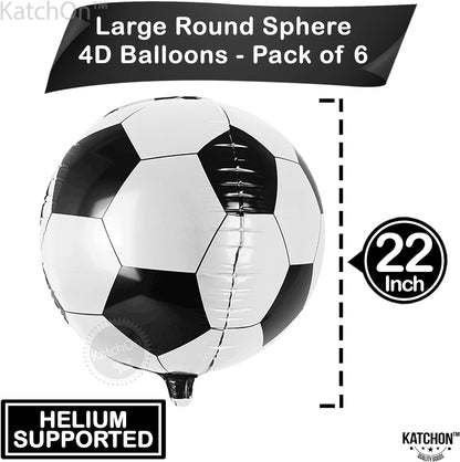 KatchOn, Large Soccer Balloons Decorations for Party - 22 Inch, Pack of 6 Soccer Ball Balloons | 4D Soccer Balloon for Soccer Party Decorations | Soccer Foil Balloons, Soccer Theme Party Decorations