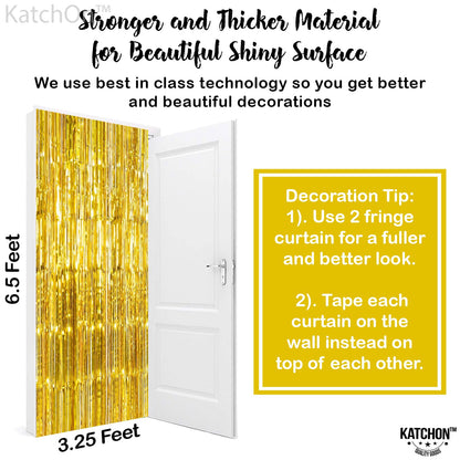 KatchOn, Gold Backdrop Curtain - 2 Pcs | Foil Fringe Curtain for 50th Birthday Decorations | Gold Streamers for New Years, Casino, Bachelorette, 50th Anniversary Decorations
