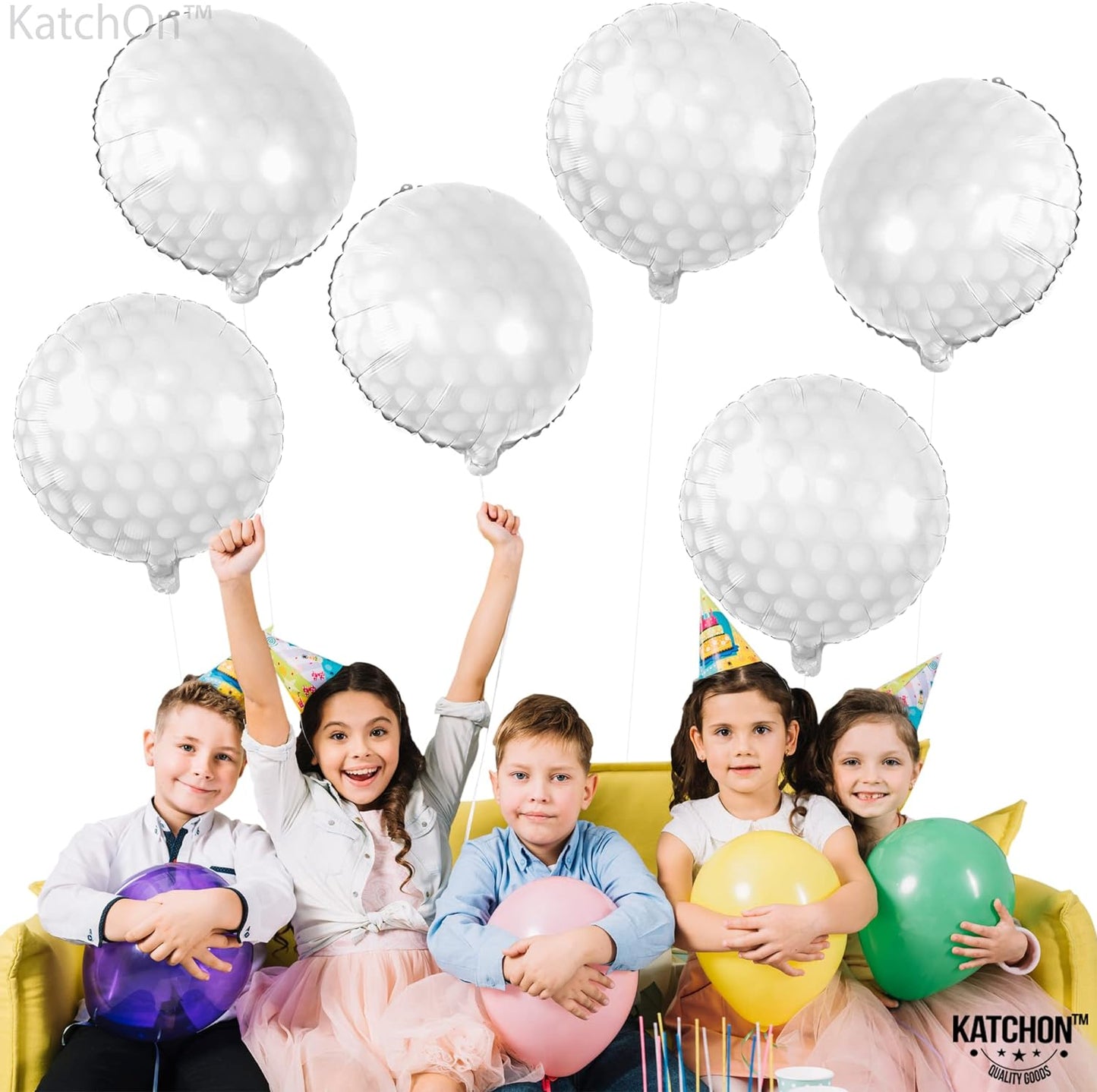 KatchOn, Golf Balloons for Birthday Party - 18 Inch | Golf Ball Balloons for Hole In One Birthday Decorations | Foil Golf Balloon for Golf Birthday Party Decorations | Masters Golf Party Decorations