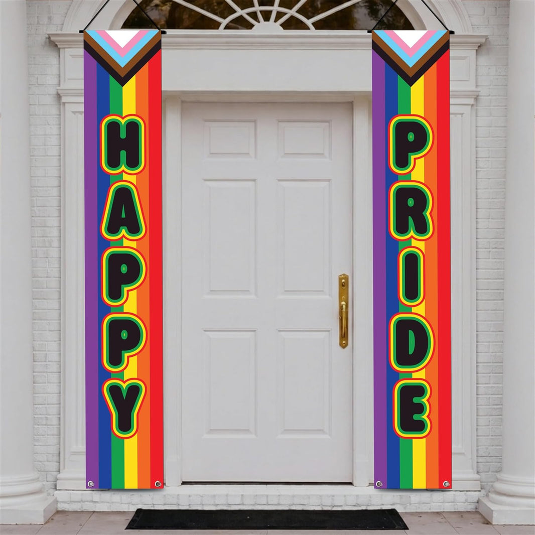 KatchOn, Happy Pride Door Banner - 71x12 Inch | Happy Pride Sign for Front Door Decor, Pride Decorations | Pride Month Decorations, Door Cover for Rainbow Party Decorations, LGBT Decoration, Gay Outdoor Decor