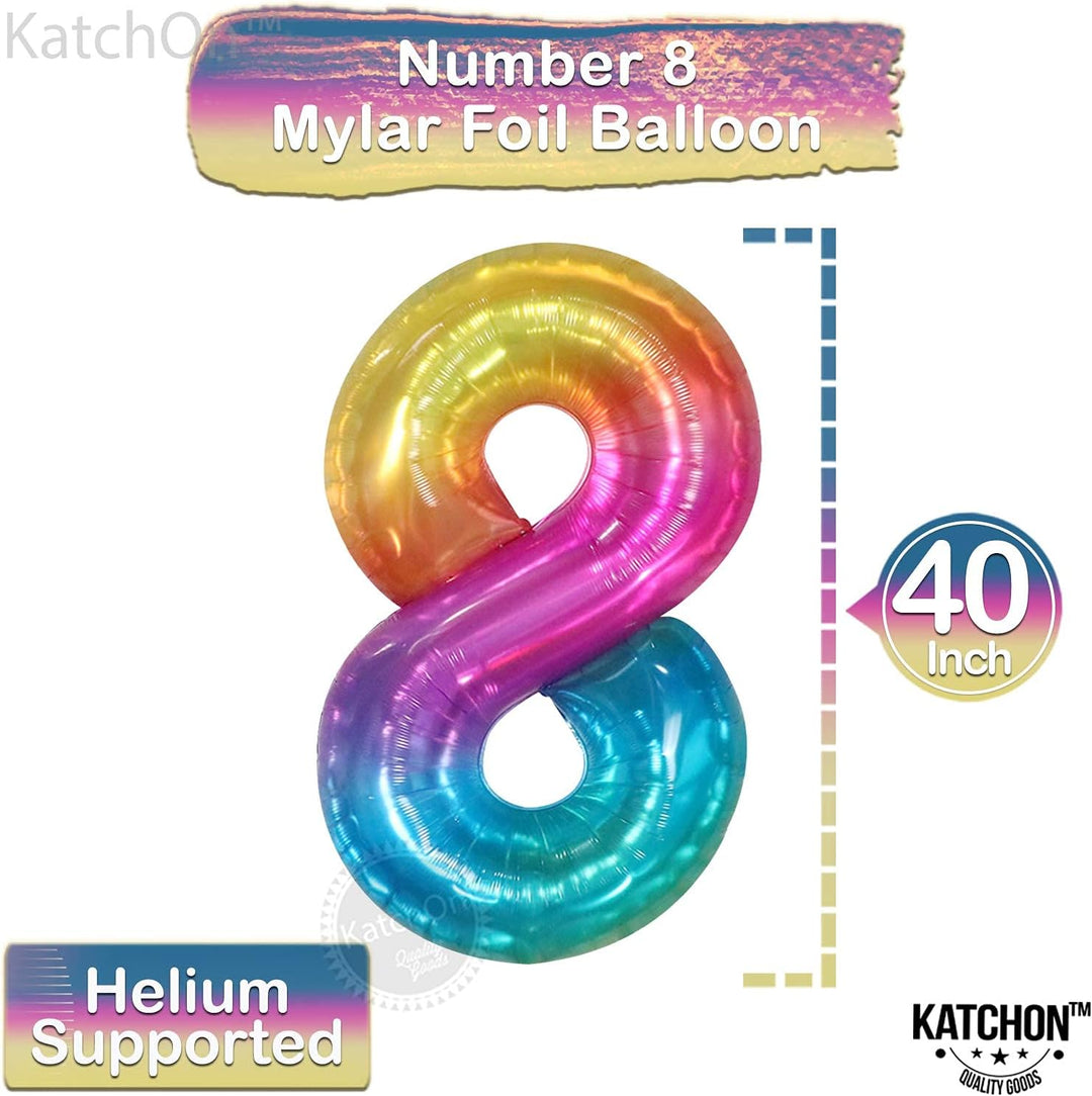 KatchOn, Giant Rainbow Number 8 Balloon - 40 Inch, 8 Balloons for Birthday Girl | Rainbow 8 Balloon Number | Eight Balloon Number, 8th Birthday Decorations for Girls | Tie Dye Birthday Decorations