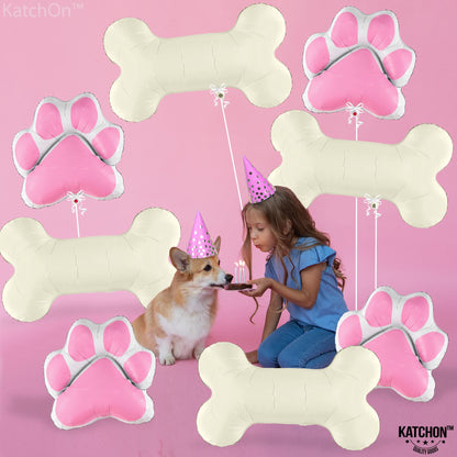 KatchOn, Pink Dog Bone Balloon - 32 Feet, 29 Inch, Pack of 8 | Dog Balloons for Birthday Party Decorations | Paw Print Balloons | Paw Party Balloon, Lets Pawty Birthday Decorations