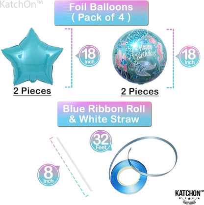 KatchOn, Big Mermaid 4th Birthday Decorations Set - Pack of 8 | Mermaid Birthday Decorations 4 Year Old Girl | Mermaid Balloons 4, 4 Year Old Birthday Decorations | 4th Birthday Decorations Girl