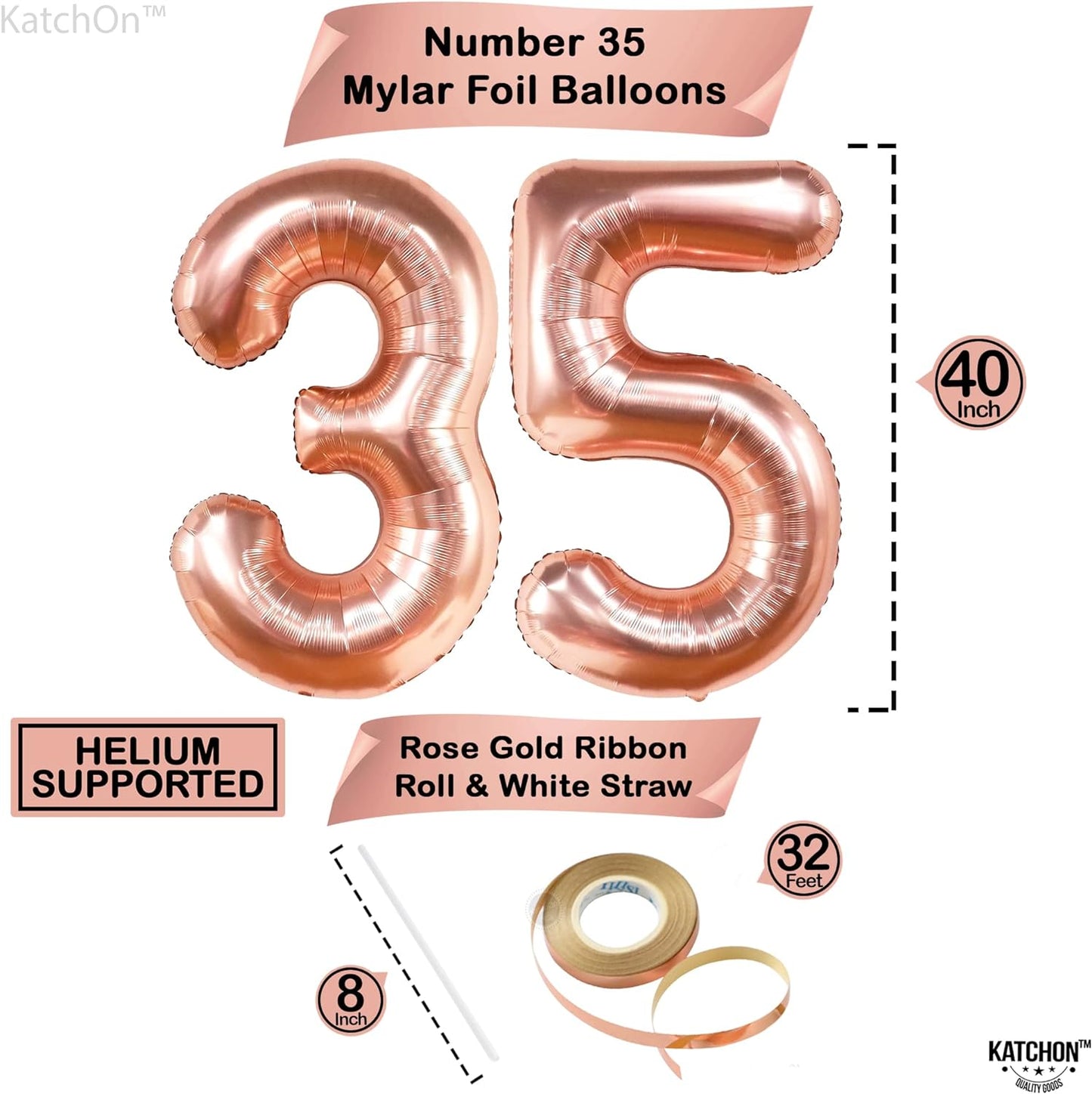 KatchOn, Rose Gold 35 Balloon Numbers - 40 Inch | Happy 35th Birthday Decorations for Women | 35 Birthday Balloons and Confetti Balloons | 35 Balloon Rose Gold | 35 Birthday Decorations for Women