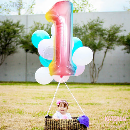 KatchOn, Giant 40 Inch, Rainbow Number 1 Balloons - Number One Balloon for First Birthday | Rainbow 1 Year Old Balloons | First Birthday Decorations