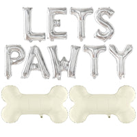 KatchOn, Big Silver Lets Pawty Balloons - 29 Inch | Dog Birthday Decorations | Lets Pawty Birthday Decorations | Silver Banner for Dog Themed Birthday Party Decoration | Bone Balloons