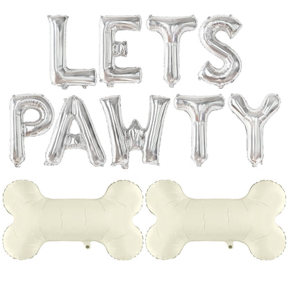 KatchOn, Big Silver Lets Pawty Balloons - 29 Inch | Dog Birthday Decorations | Lets Pawty Birthday Decorations | Silver Banner for Dog Themed Birthday Party Decoration | Bone Balloons