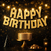 KatchOn, Light Up Happy Birthday Banner - 10 Feet, 8 Modes | Glitter Golden Birthday Party Decorations | Gold Birthday Decorations For Women, Men, Girls & Boys | Happy Birthday Light Up Sign