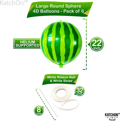 22 Inch Watermelon Balloons - Pack of 6, 4D Round One In A Melon Balloons | Summerween Party Decor | Watermelon Mylar Balloon, Watermelon Birthday Decorations | Summer Party Decoration, KatchOn