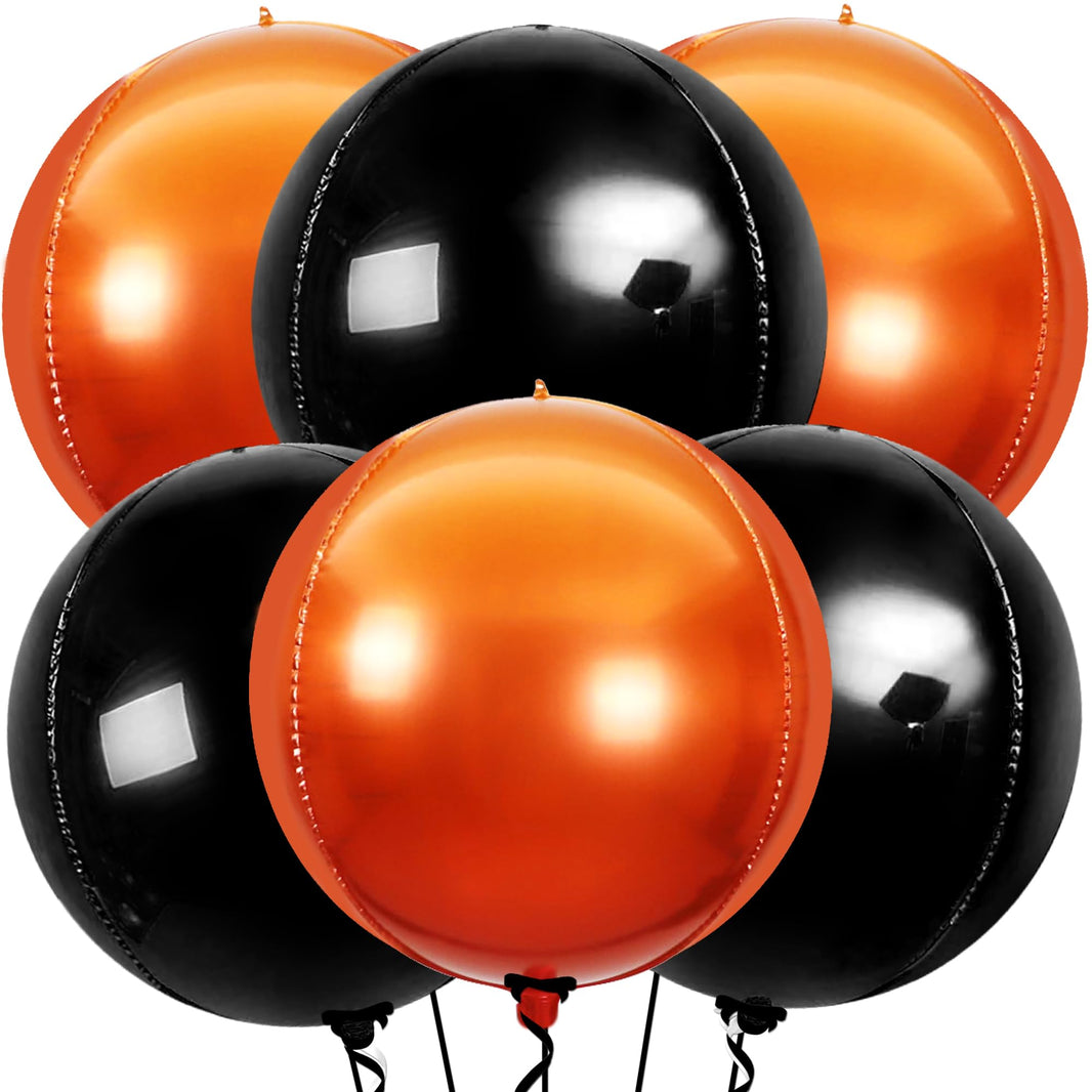 Katchon, Huge, Metallic Orange and Black 4D Foil Balloons - 22 Inch, pack of 6 | Halloween Decorations Indoor with Halloween Balloons | Fall Decorations For Home, Thanksgiving decorations Indoor