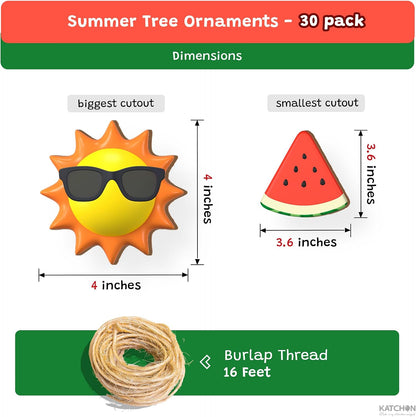 Katchon 30 Pcs Summer Themed Tree Ornaments, Summer Wooden Hangings | Christmas in July, Hawaiian Theme Pool Flamingo Party Decorations, Beach Tree Decorations Summer Party Decor