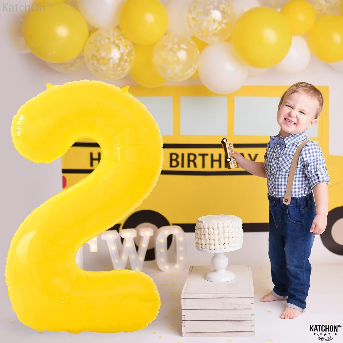 KatchOn, Giant Yellow 2 Balloon Number - 40 Inch | Two Birthday Balloon for 2nd Birthday Decorations | 2 Year Old Balloon, Party Decorations | Number 2 Balloon Yellow for 2nd Bee Day Party Decorations