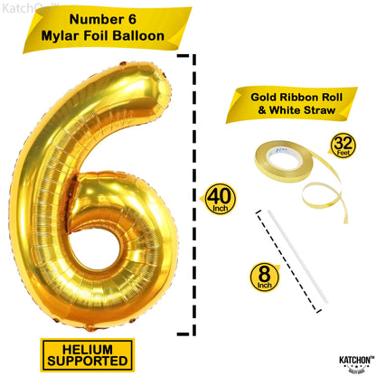 KatchOn, Giant Gold Number 6 Balloon - 40 Inch | 6th Birthday Balloon for 6th Birthday Decorations | 6 Balloons for Birthday | 6 Year Old balloon for 6 Year Decorations