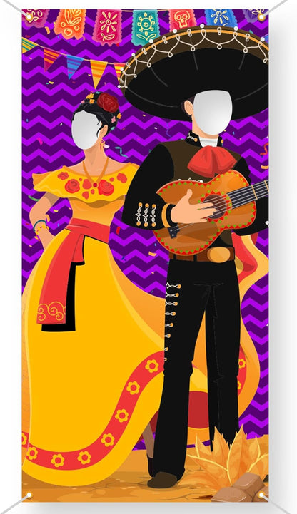 Katchon, Cinco de Mayo Couple Photo Door Banner - 5.97x 2.99feet | Fiesta Theme Photography Backdrop, Fiesta Photo Booth Background for Mexican Theme Birthday Party Supplies, Mexican Decorations