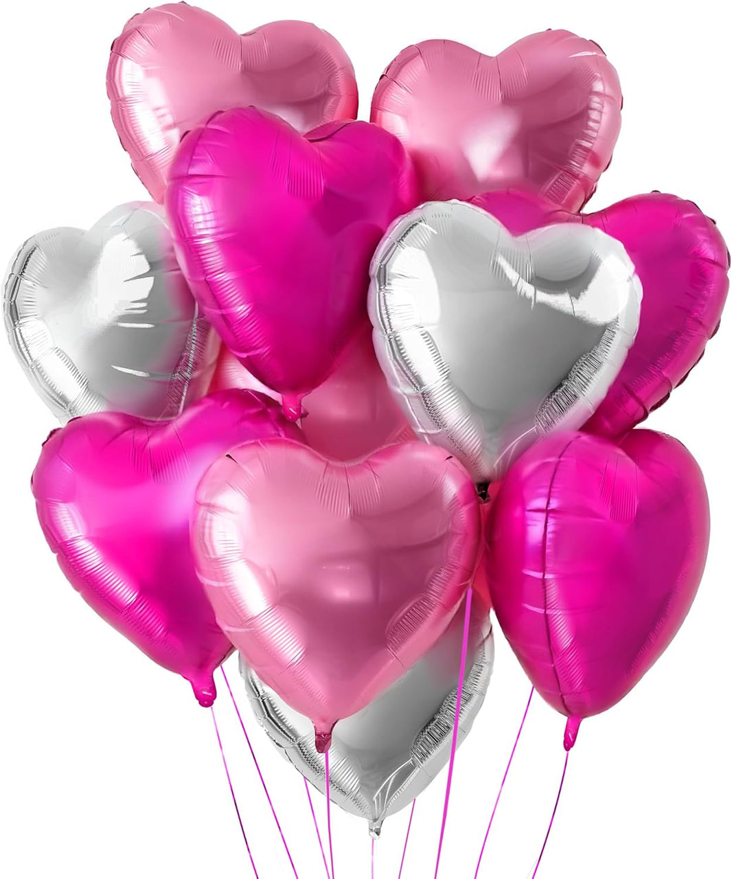 KatchOn, Silver and Pink Heart Balloons- 18 Inch, Pack of 12 | Heart Shaped Balloon for Valentines Day Decorations | Galentines Balloons for Galentines Day Decorations | Happy Valentines Day Balloon