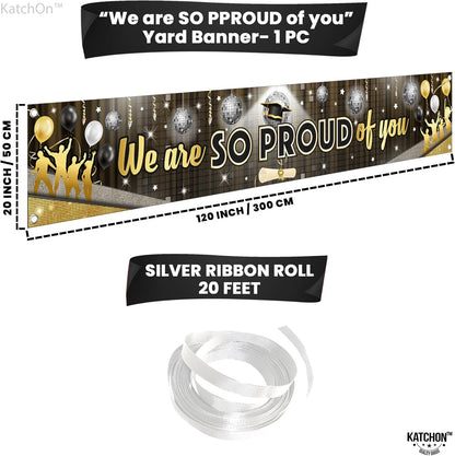 KatchOn, XtraLarge Black We Are So Proud of You Banner - 120x20 Inch | Graduation Decorations 2026 | Black and Gold Graduation Yard Banner for Outdoor Grad Decorations 2026 | 2026 Graduation Banner