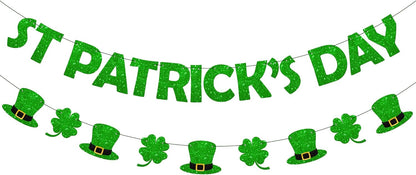 KatchOn, Pre-Strung Glitter St Patrick's Day Banner - 10 Feet, 2 Strings | St Paddy's Day Decorations | Shamrock Garland, Shamrock Decorations